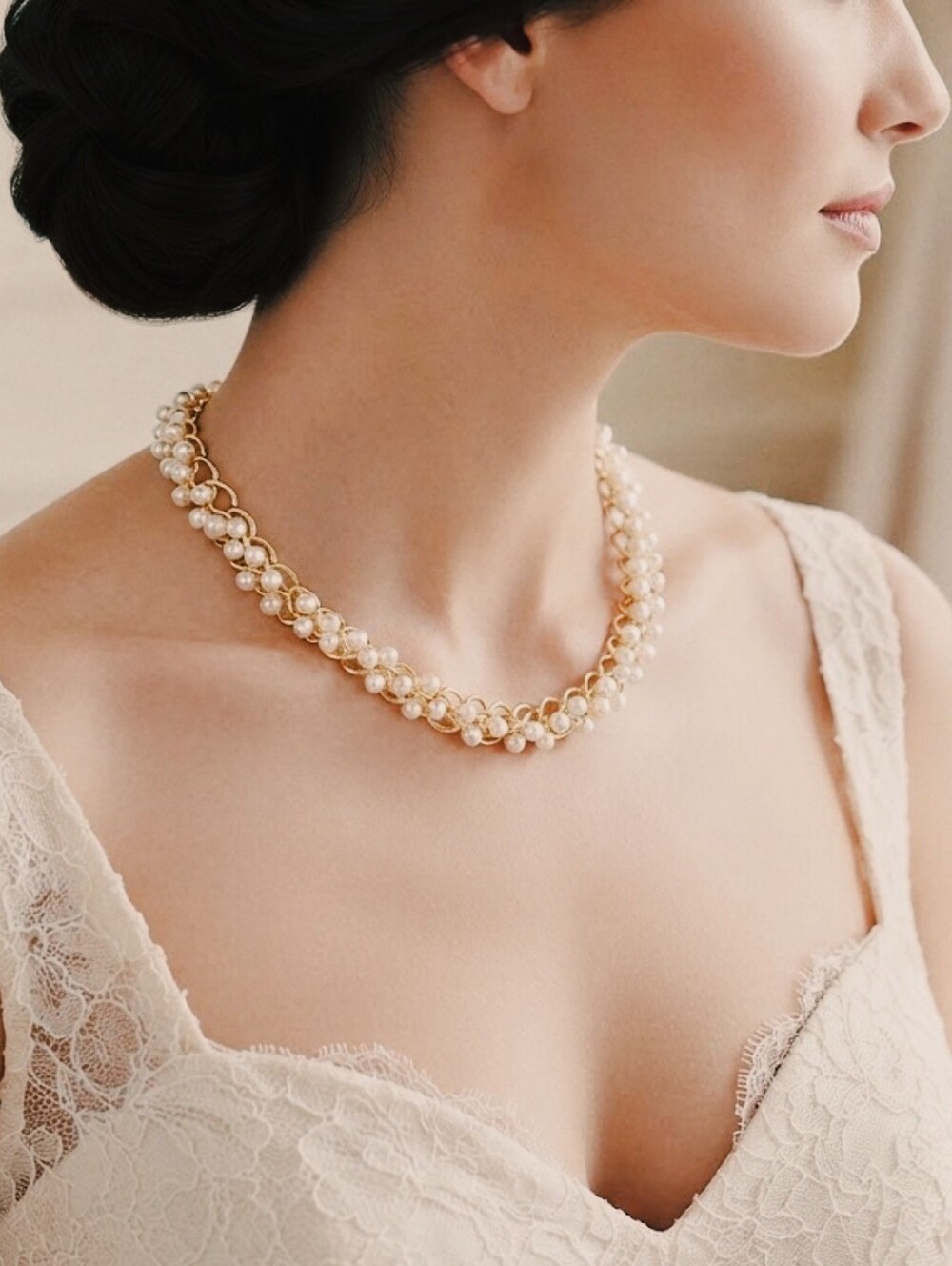 Vintage Richelieu Gold Faux Pearl Braided Necklace